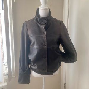 FARHI leather jacket;  button up lined and pockets